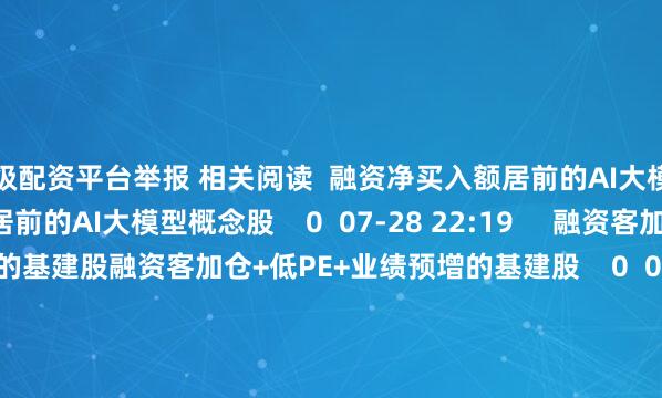 顶级配资平台举报 相关阅读  融资净买入额居前的AI大模型概念股融资净买入额居前的AI大模型概念股    0  07-28 22:19     融资客加仓+低PE+业绩预增的基建股融资客加仓+低PE+业绩预增的基建股    0  07-23 22:28     41只个股5日量比超过5倍41只个股5日量比超过5倍    0  07-23 16:31     悍高集团中签号出炉 共约5.04万个悍高